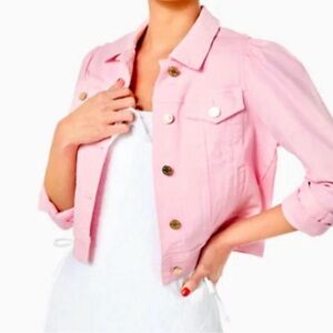 Lilly Pulitzer Laylani Denim Jacket Calla Lilly Pink L. NWT